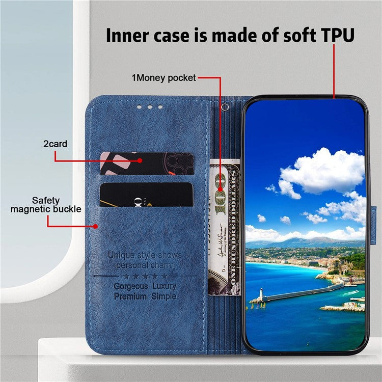 For Samsung Galaxy S24 FE Case Solid Color Leather Folding Stand Wallet Leather Phone Cover - Dark Blue
