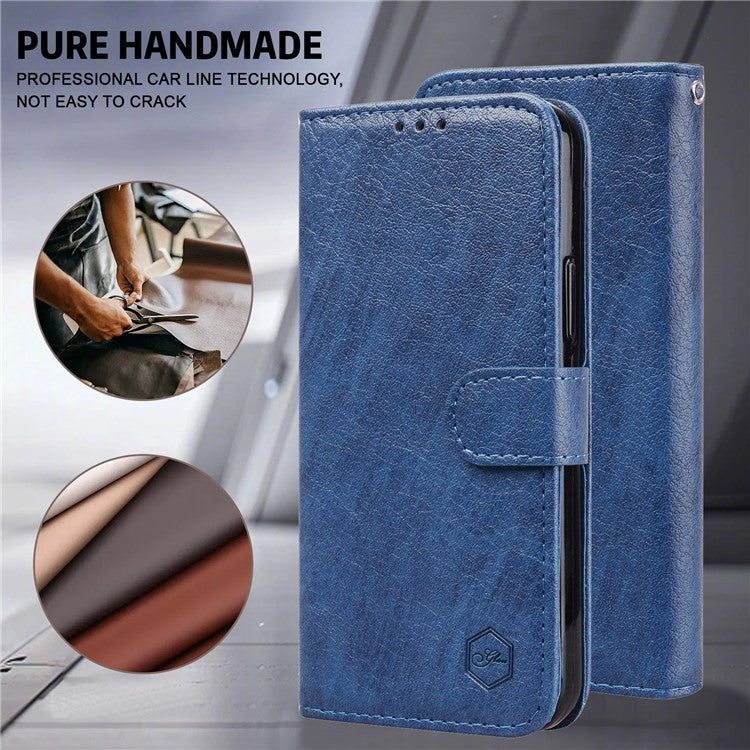 For Samsung Galaxy S24 FE Case Solid Color Leather Folding Stand Wallet Leather Phone Cover - Dark Blue