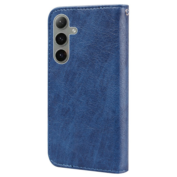 For Samsung Galaxy S24 FE Case Solid Color Leather Folding Stand Wallet Leather Phone Cover - Dark Blue
