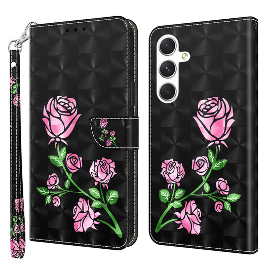 For Samsung Galaxy A16 5G / A16 4G Case Stand Pattern Printing Leather Phone Cover - Rose Flower