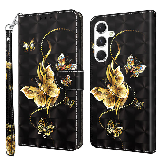 For Samsung Galaxy A16 5G / A16 4G Case Stand Pattern Printing Leather Phone Cover - Golden Butterfly