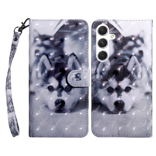 For Samsung Galaxy A16 5G / A16 4G Case Stand Pattern Printing Leather Phone Cover - Husky