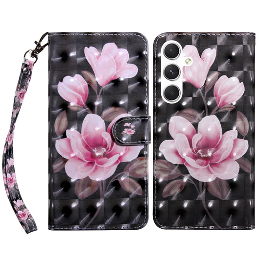 For Samsung Galaxy A16 5G / A16 4G Case Stand Pattern Printing Leather Phone Cover - Pink Flower