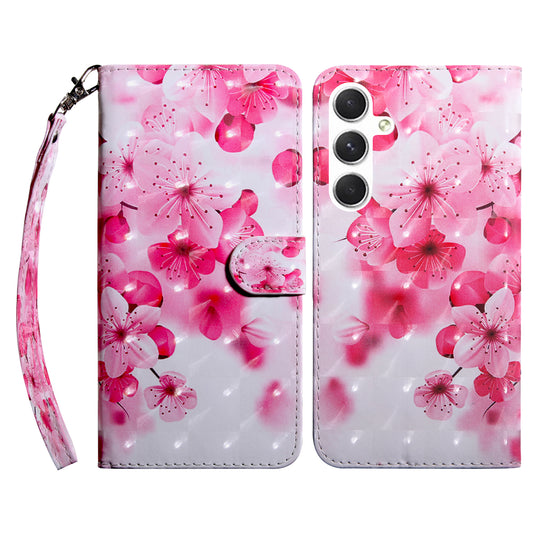 For Samsung Galaxy A16 5G / A16 4G Case Stand Pattern Printing Leather Phone Cover -  Red Flower