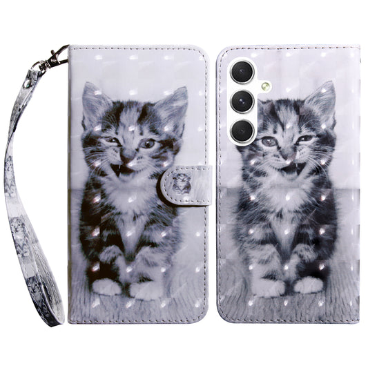 For Samsung Galaxy A16 5G / A16 4G Case Stand Pattern Printing Leather Phone Cover - Cat