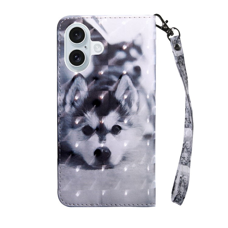 For iPhone 16 Plus Case Stand Pattern Printing Leather Phone Cover - Husky
