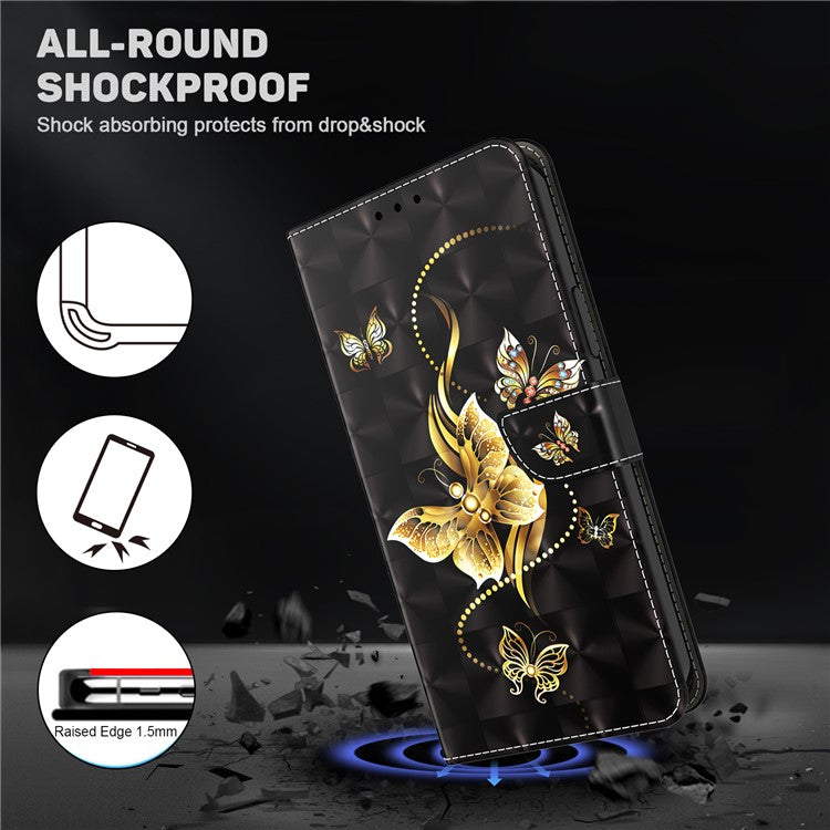 For iPhone 16 Case Stand Pattern Printing Leather Phone Cover - Golden Butterfly