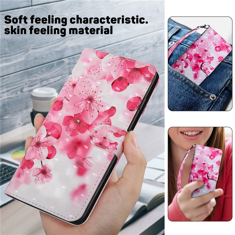 For iPhone 16 Case Stand Pattern Printing Leather Phone Cover - Red Flower