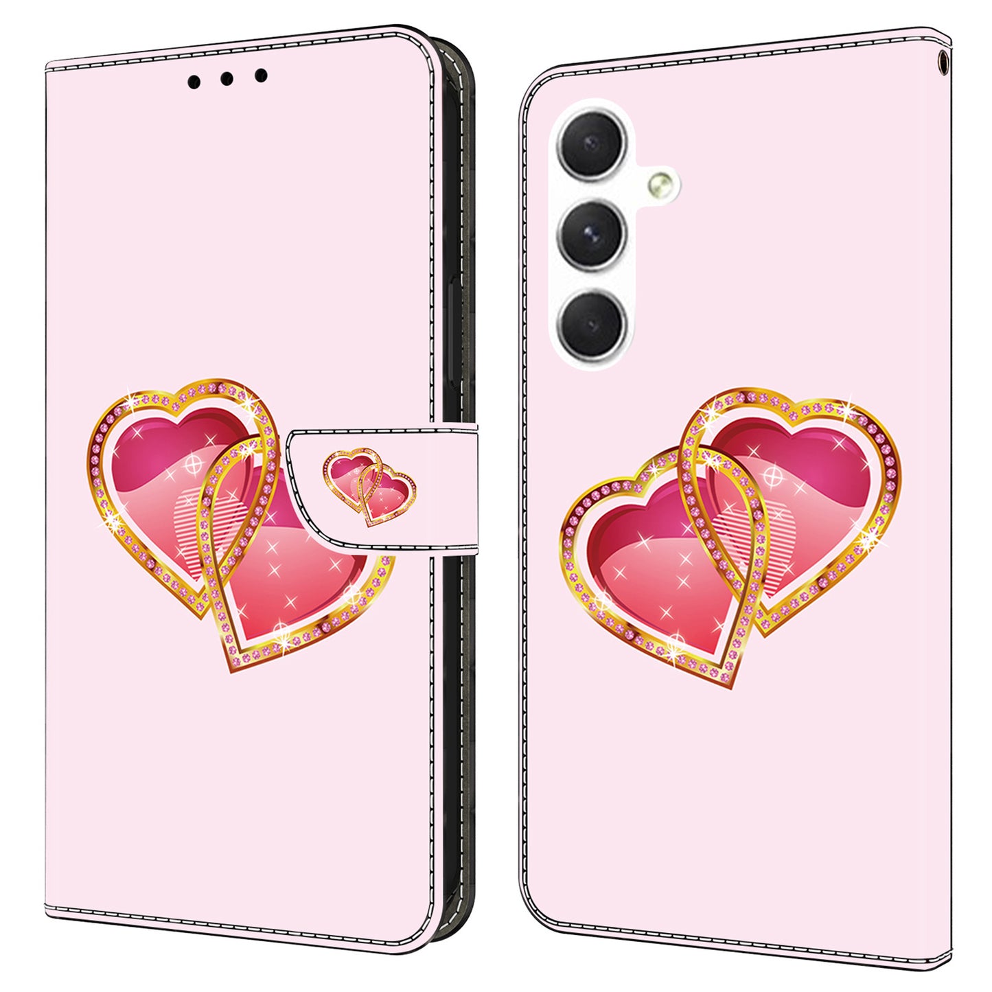 For Samsung Galaxy A16 5G / A16 4G Case Pattern Printed Protective Leather Flip Phone Case - Love Peach