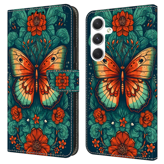 For Samsung Galaxy A16 5G / A16 4G Case Pattern Printed Protective Leather Flip Phone Case - Flower Butterfly
