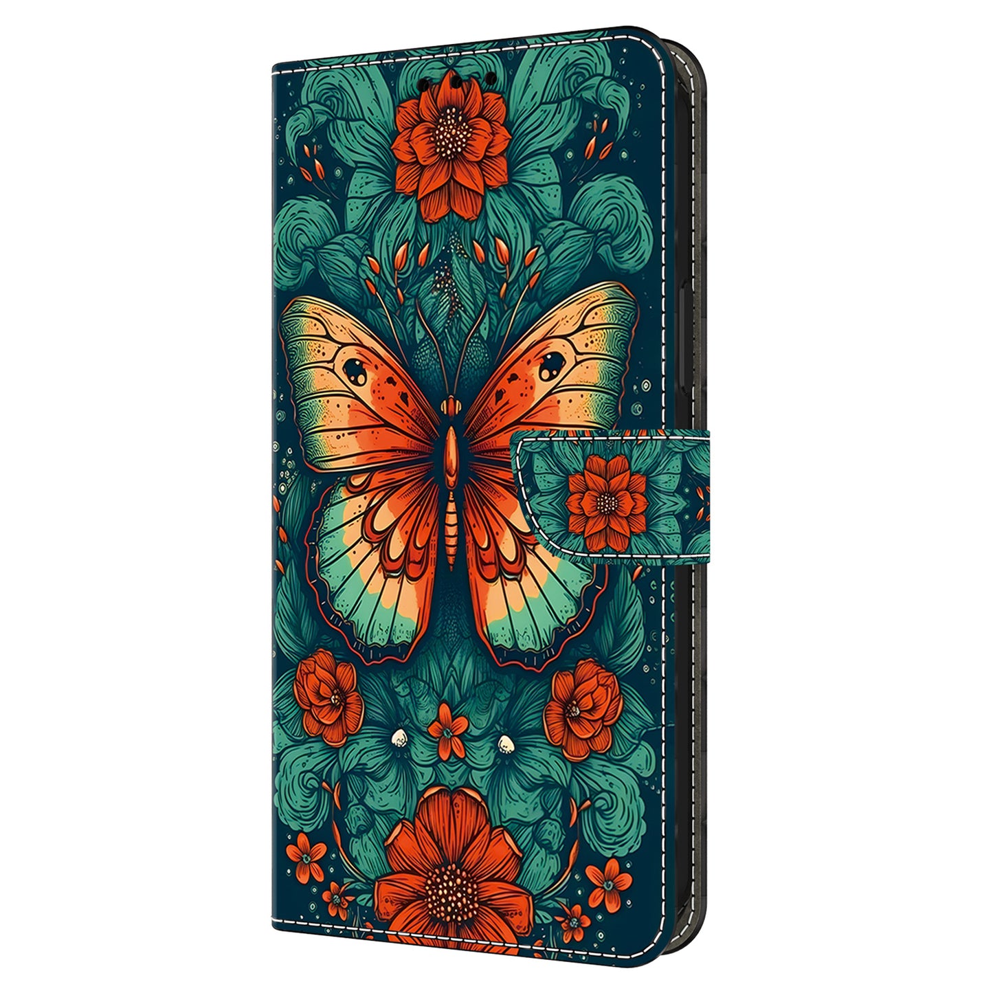 For Samsung Galaxy A16 5G / A16 4G Case Pattern Printed Protective Leather Flip Phone Case - Flower Butterfly