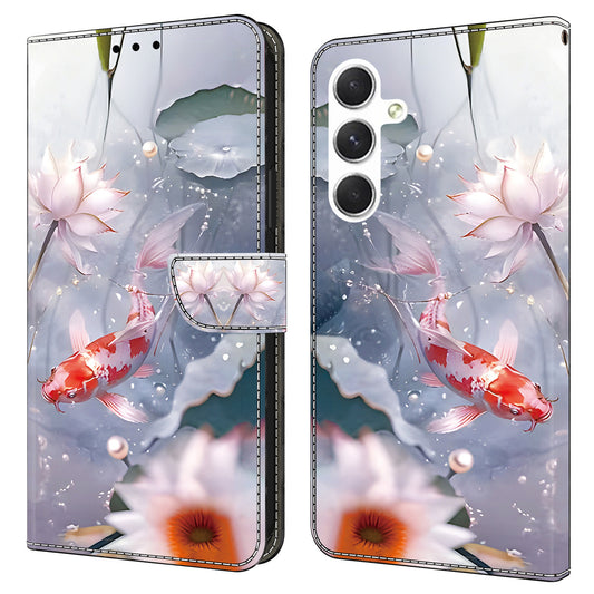 For Samsung Galaxy A16 5G / A16 4G Case Pattern Printed Protective Leather Flip Phone Case - Koi Carp