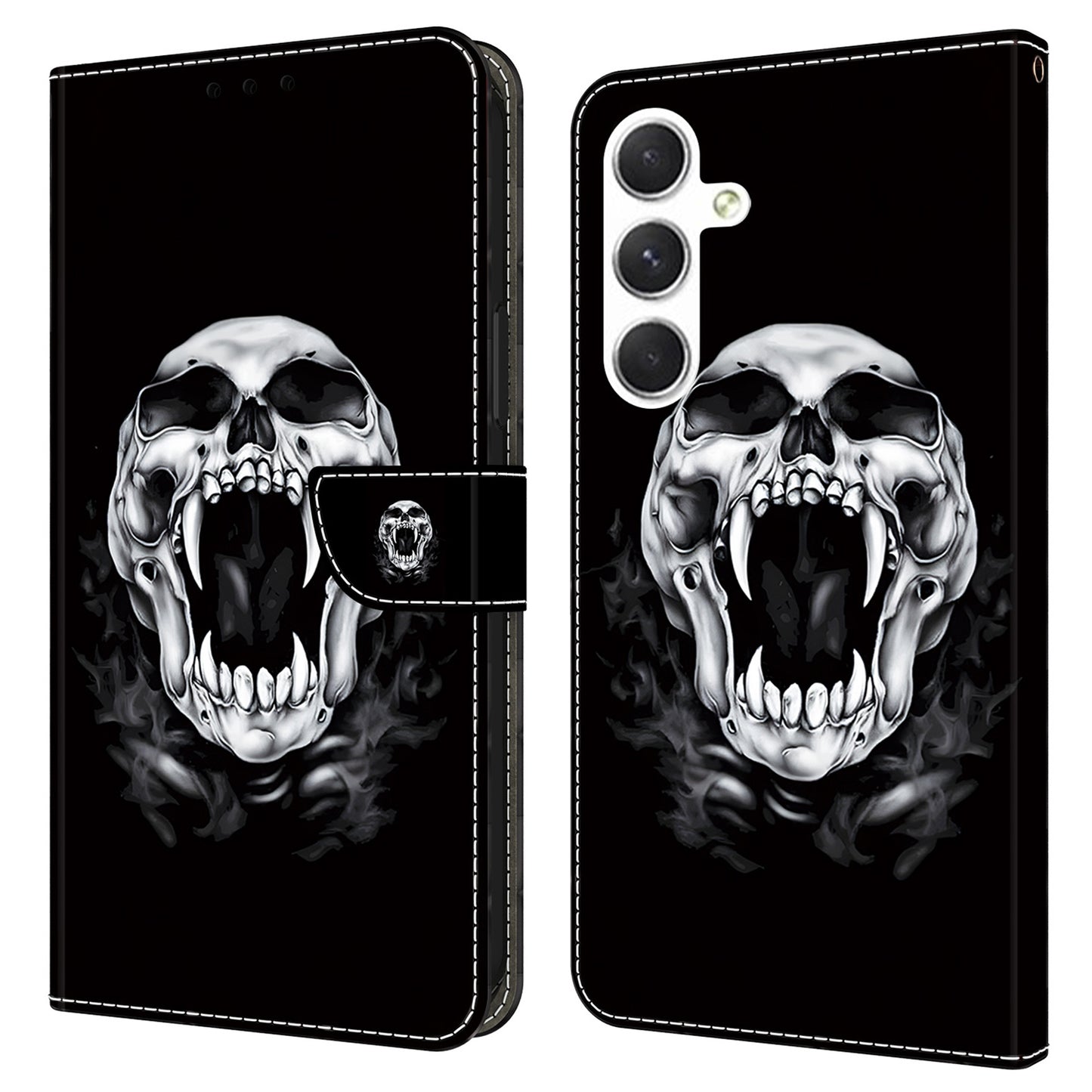For Samsung Galaxy A16 5G / A16 4G Case Pattern Printed Protective Leather Flip Phone Case - Skull