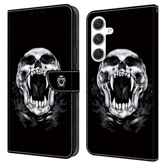 For Samsung Galaxy A16 5G / A16 4G Case Pattern Printed Protective Leather Flip Phone Case - Skull