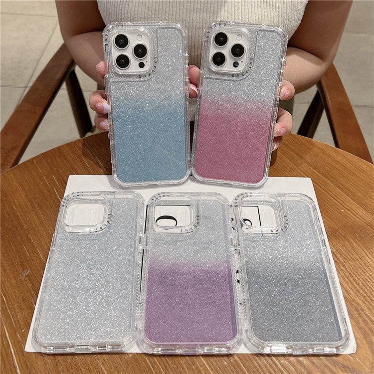 For iPhone 16 Pro Case Glitter Design PC+TPU Shockproof Phone Cover - Pink