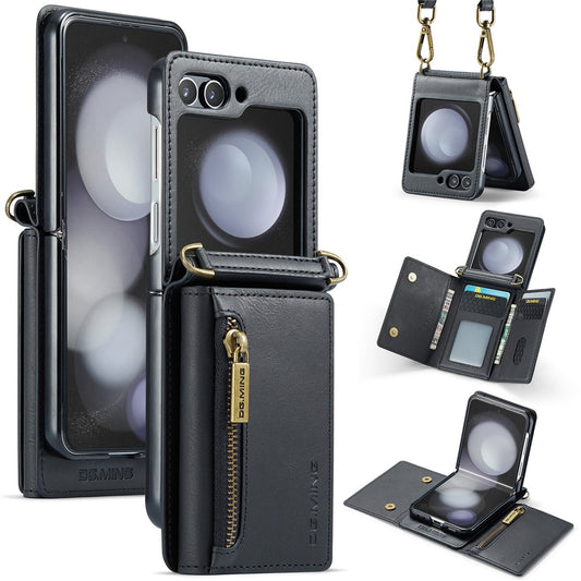 DG.MING M5 Series for Samsung Galaxy Z Flip7 FE 5G / Z Flip6 5G Case RFID Blocking Card Slots PU+PC Phone Cover - Black