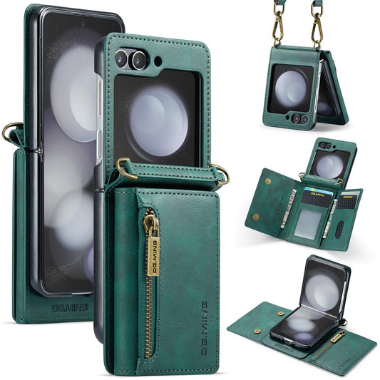 DG.MING M5 Series for Samsung Galaxy Z Flip7 FE 5G / Z Flip6 5G Case RFID Blocking Card Slots PU+PC Phone Cover - Green