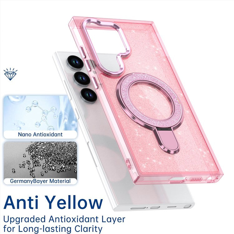 For Samsung Galaxy S24 Ultra Case Glitter Design TPU+PC Kickstand Phone Protector - Transparent