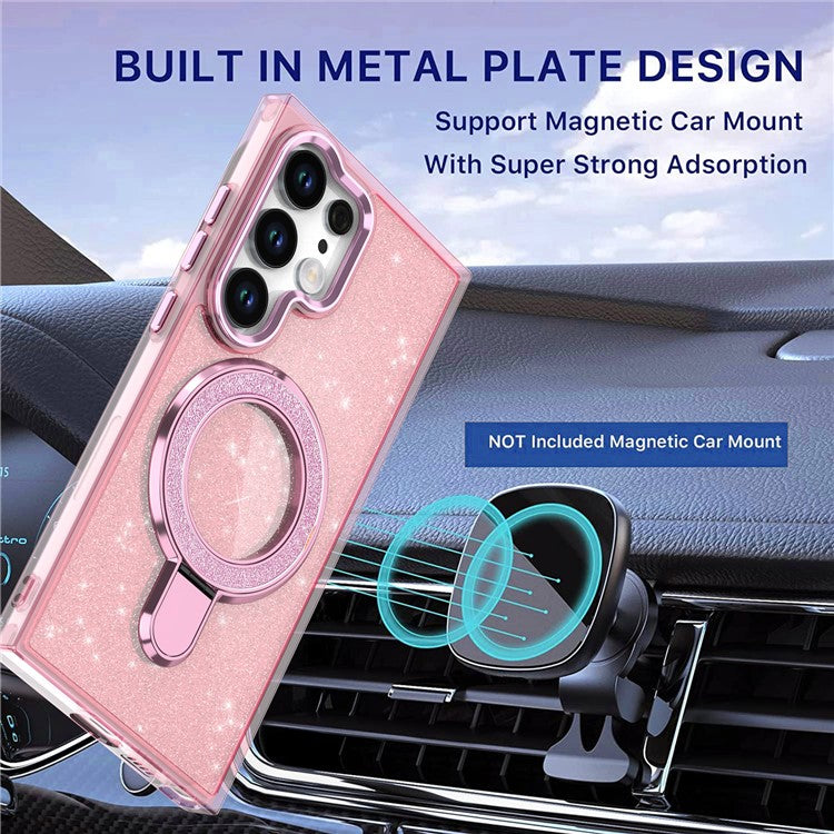 For Samsung Galaxy S24 Ultra Case Glitter Design TPU+PC Kickstand Phone Protector - Transparent