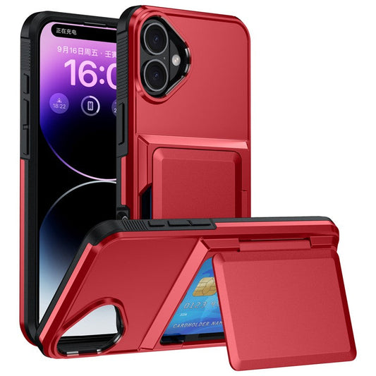For iPhone 16 Plus Cases Card Slot TPU+PC Kickstand Phone Case - Red