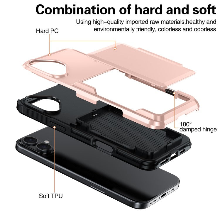For iPhone 16 Plus Cases Card Slot TPU+PC Kickstand Phone Case - Red