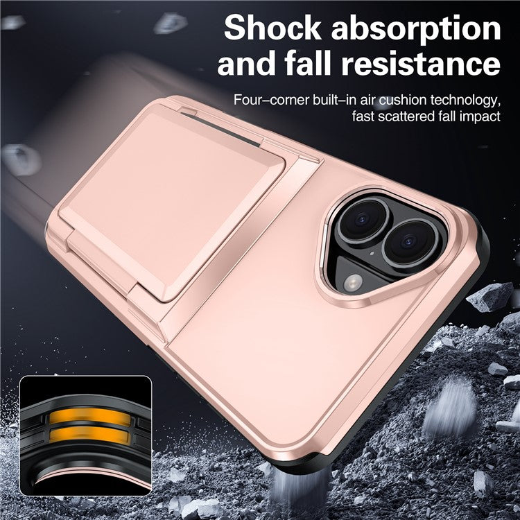 For iPhone 16 Plus Cases Card Slot TPU+PC Kickstand Phone Case - Red