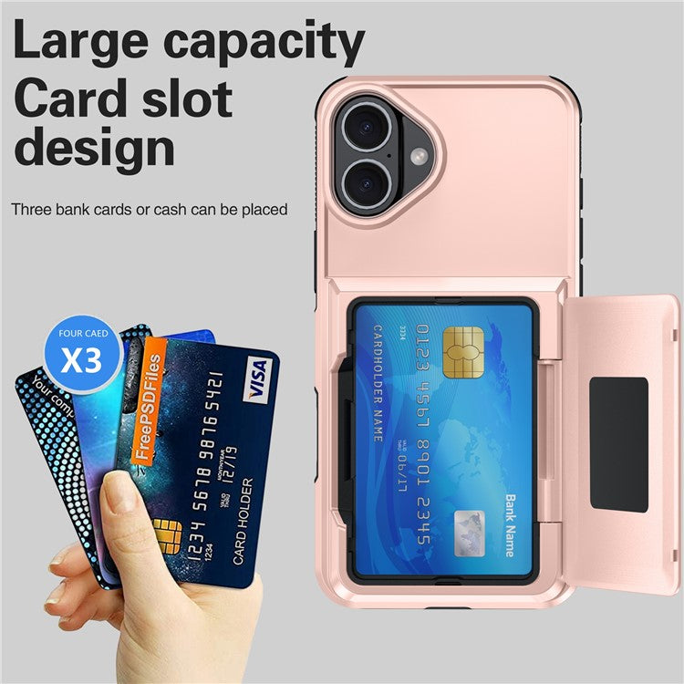 For iPhone 16 Plus Cases Card Slot TPU+PC Kickstand Phone Case - Red
