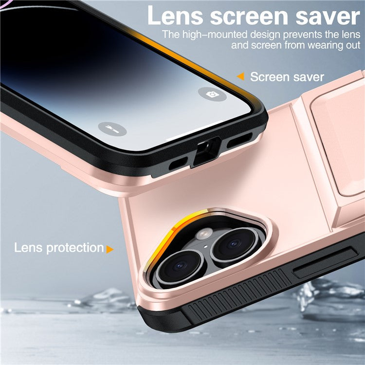 For iPhone 16 Plus Cases Card Slot TPU+PC Kickstand Phone Case - Grey