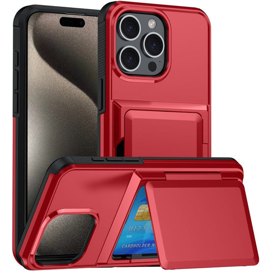 For iPhone 16 Pro Cases Card Slot TPU+PC Kickstand Phone Case - Red