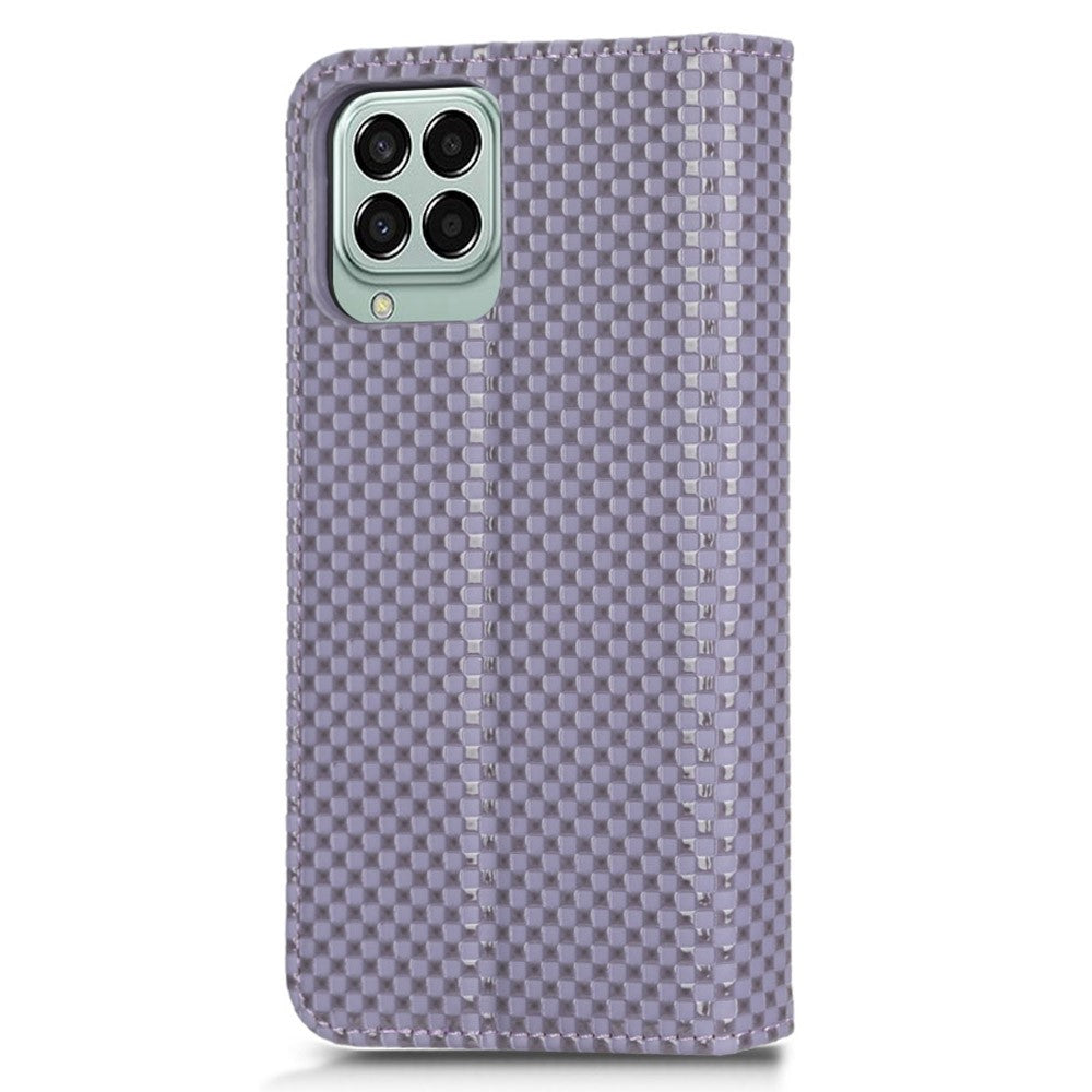 Phone Flip Wallet Case For Samsung Galaxy M33 5G (Global Version), Anti-wear PU Leather Magnetic Auto-absorbed Grid Texture Phone Cover Stand - Light Purple