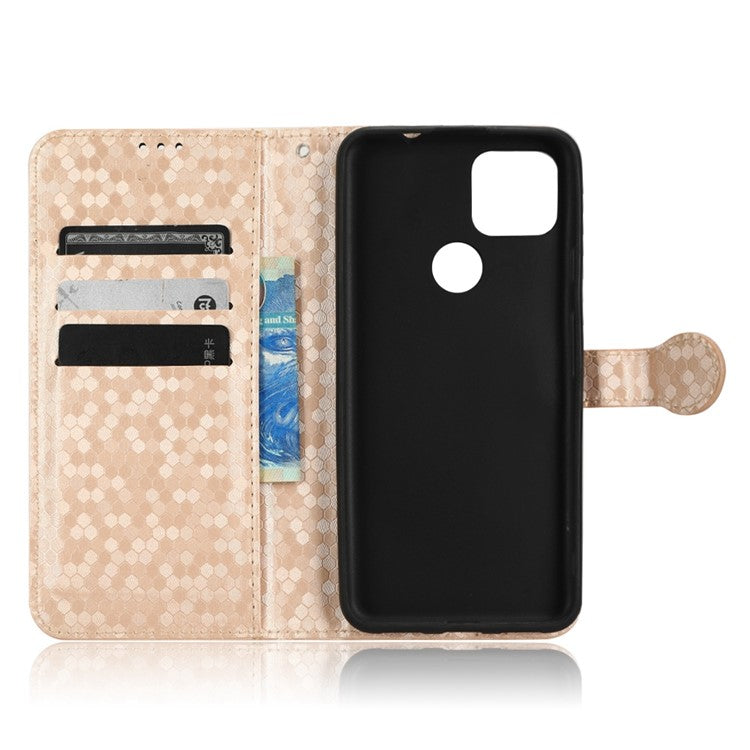 For Google Pixel 5a 5G Dot Pattern Imprinted PU Leather Case Flip Stand Wallet Cover with Wrist Strap - Rose Gold