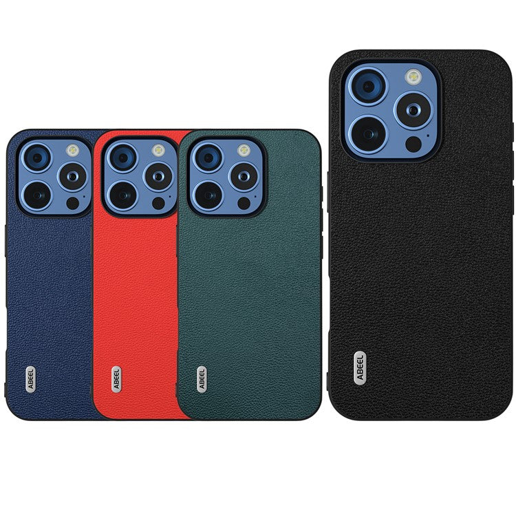 ABEEL For iPhone 16 Pro Case Genuine Cow Leather Coated PC+TPU Phone Cover - Midnight Green
