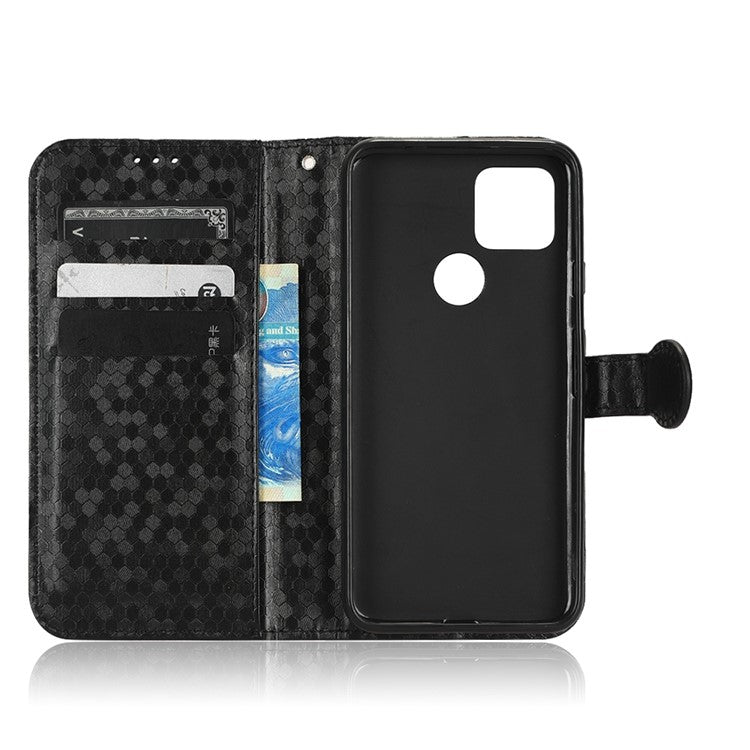 For Google Pixel 5 Dot Pattern Imprinted PU Leather Flip Phone Case Magnetic Clasp Wallet Stand Function Shockproof Cover with Strap - Black