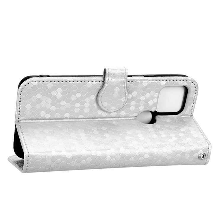 For Google Pixel 5 Dot Pattern Imprinted PU Leather Flip Phone Case Magnetic Clasp Wallet Stand Function Shockproof Cover with Strap - Silver