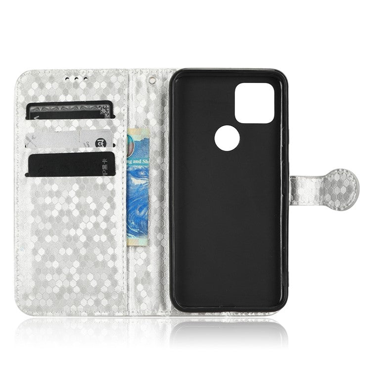 For Google Pixel 5 Dot Pattern Imprinted PU Leather Flip Phone Case Magnetic Clasp Wallet Stand Function Shockproof Cover with Strap - Silver