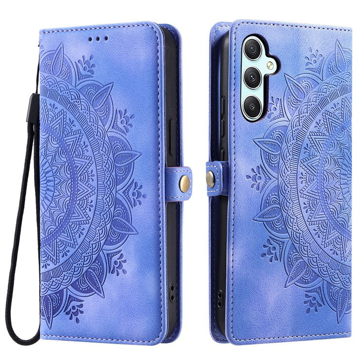 Style 016 For Samsung Galaxy A55 5G Case Skin Feel Totem Imprinted Wallet Leather Phone Cover - Purple