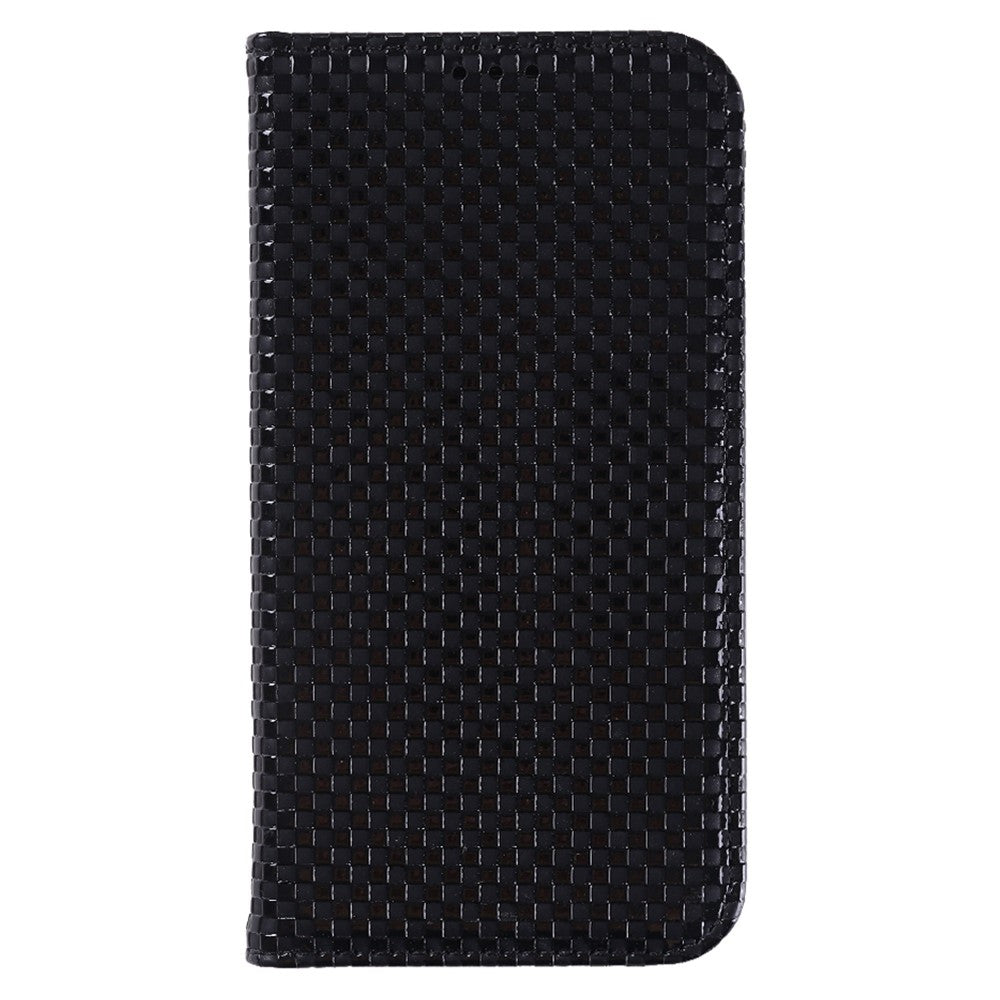For Samsung Galaxy M53 5G PU Leather Wallet Case Magnetic Absorption Grid Texture Flip Folio Stand Phone Cover - Black