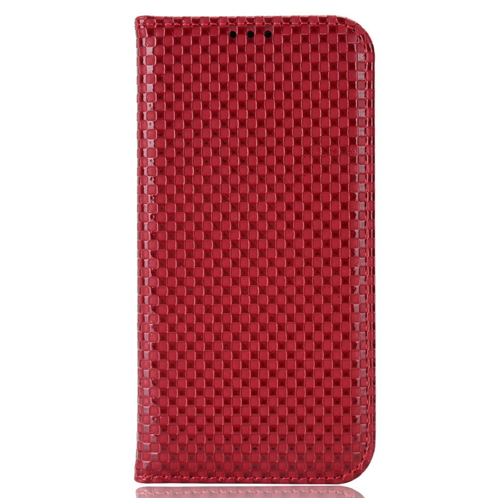 For Samsung Galaxy M53 5G PU Leather Wallet Case Magnetic Absorption Grid Texture Flip Folio Stand Phone Cover - Wine Red