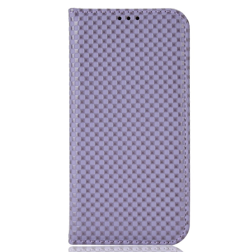 For Samsung Galaxy M53 5G PU Leather Wallet Case Magnetic Absorption Grid Texture Flip Folio Stand Phone Cover - Light Purple