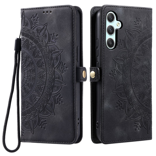 Style 016 For Samsung Galaxy A16 5G / A16 4G Case Skin Feel Totem Imprinted Wallet Leather Phone Cover - Black