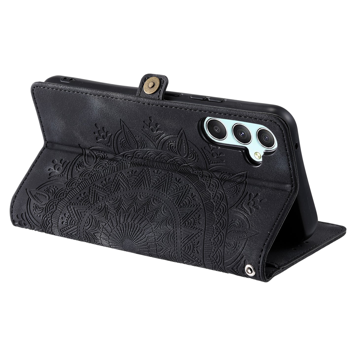 Style 016 For Samsung Galaxy A16 5G / A16 4G Case Skin Feel Totem Imprinted Wallet Leather Phone Cover - Black