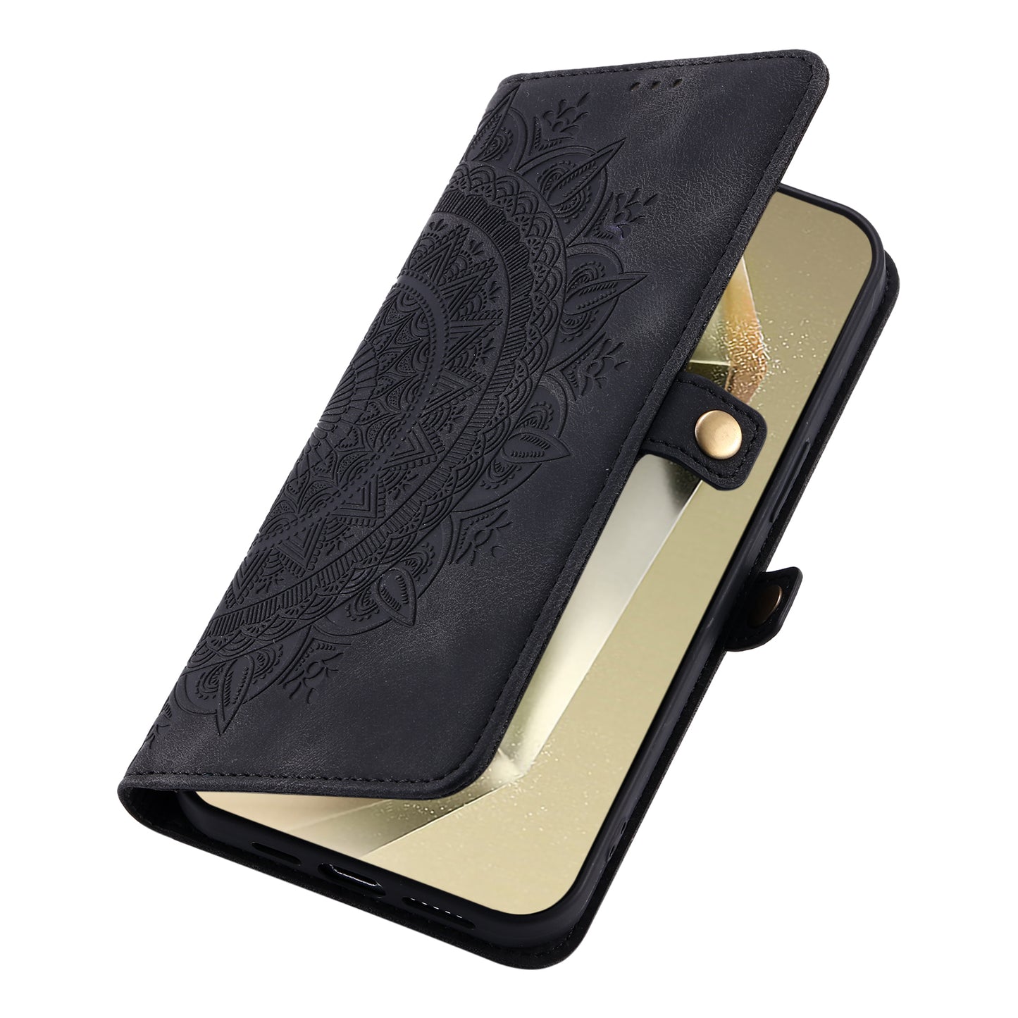 Style 016 For Samsung Galaxy A16 5G / A16 4G Case Skin Feel Totem Imprinted Wallet Leather Phone Cover - Black
