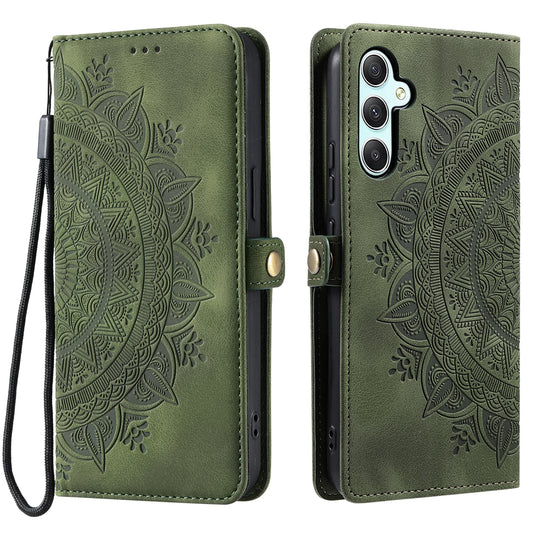 Style 016 For Samsung Galaxy A16 5G / A16 4G Case Skin Feel Totem Imprinted Wallet Leather Phone Cover - Blackish Green