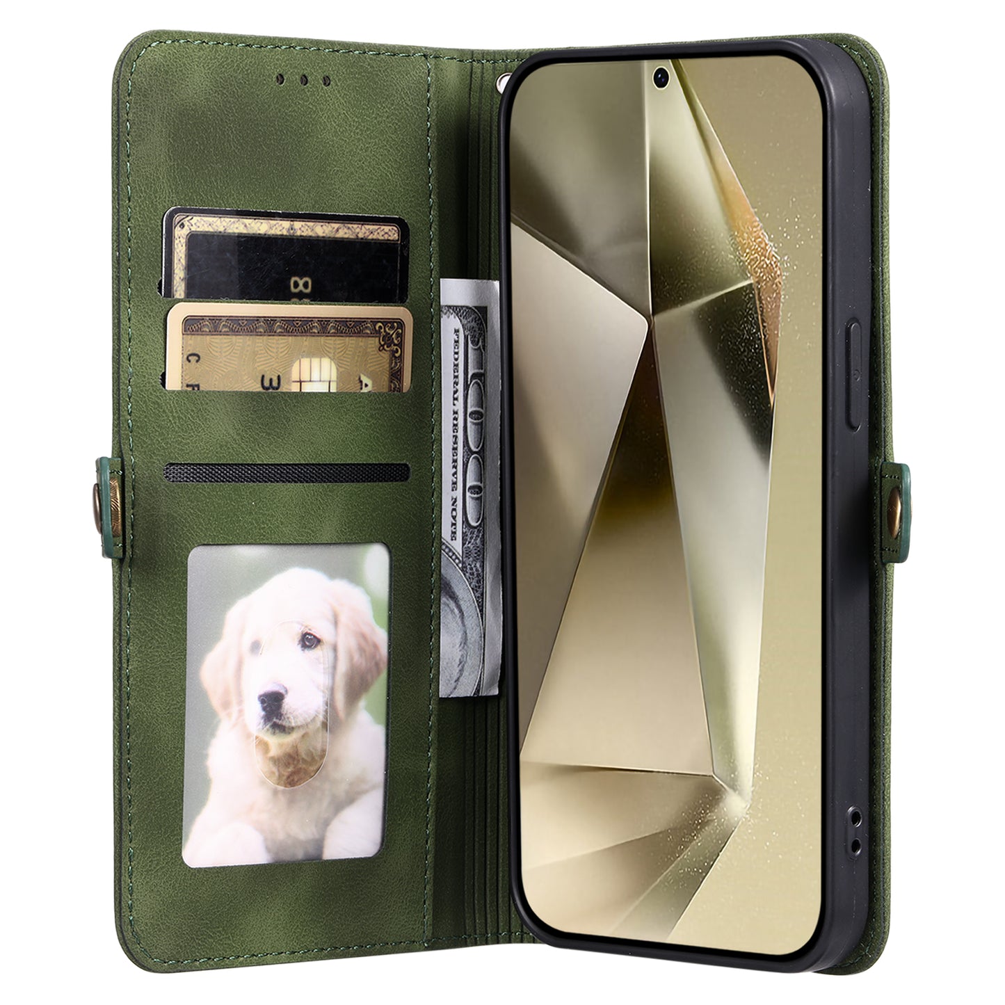 Style 016 For Samsung Galaxy A16 5G / A16 4G Case Skin Feel Totem Imprinted Wallet Leather Phone Cover - Blackish Green