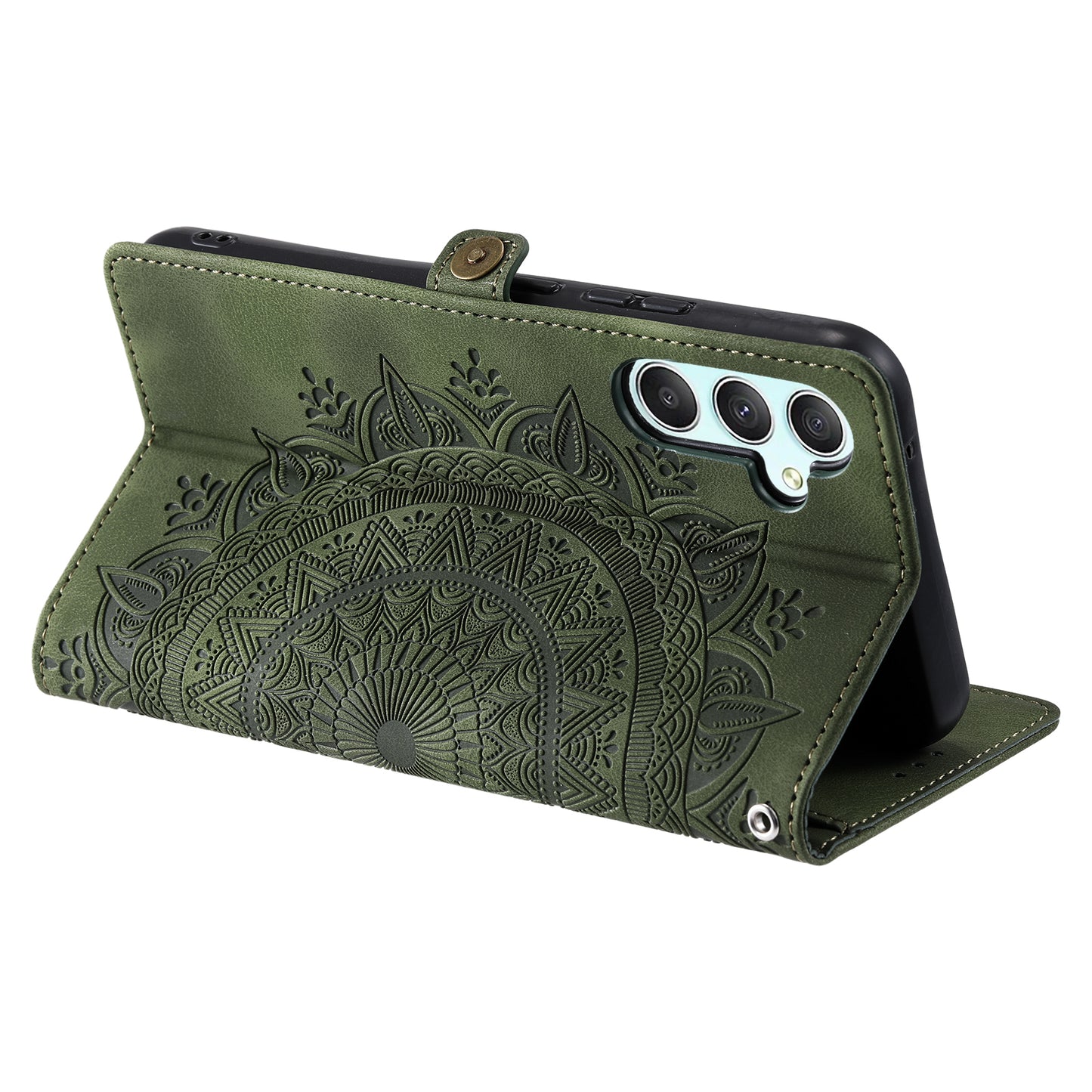 Style 016 For Samsung Galaxy A16 5G / A16 4G Case Skin Feel Totem Imprinted Wallet Leather Phone Cover - Blackish Green
