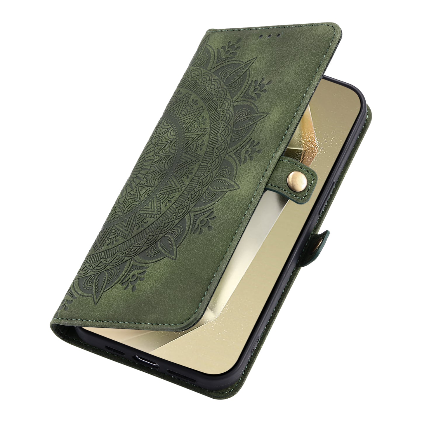 Style 016 For Samsung Galaxy A16 5G / A16 4G Case Skin Feel Totem Imprinted Wallet Leather Phone Cover - Blackish Green