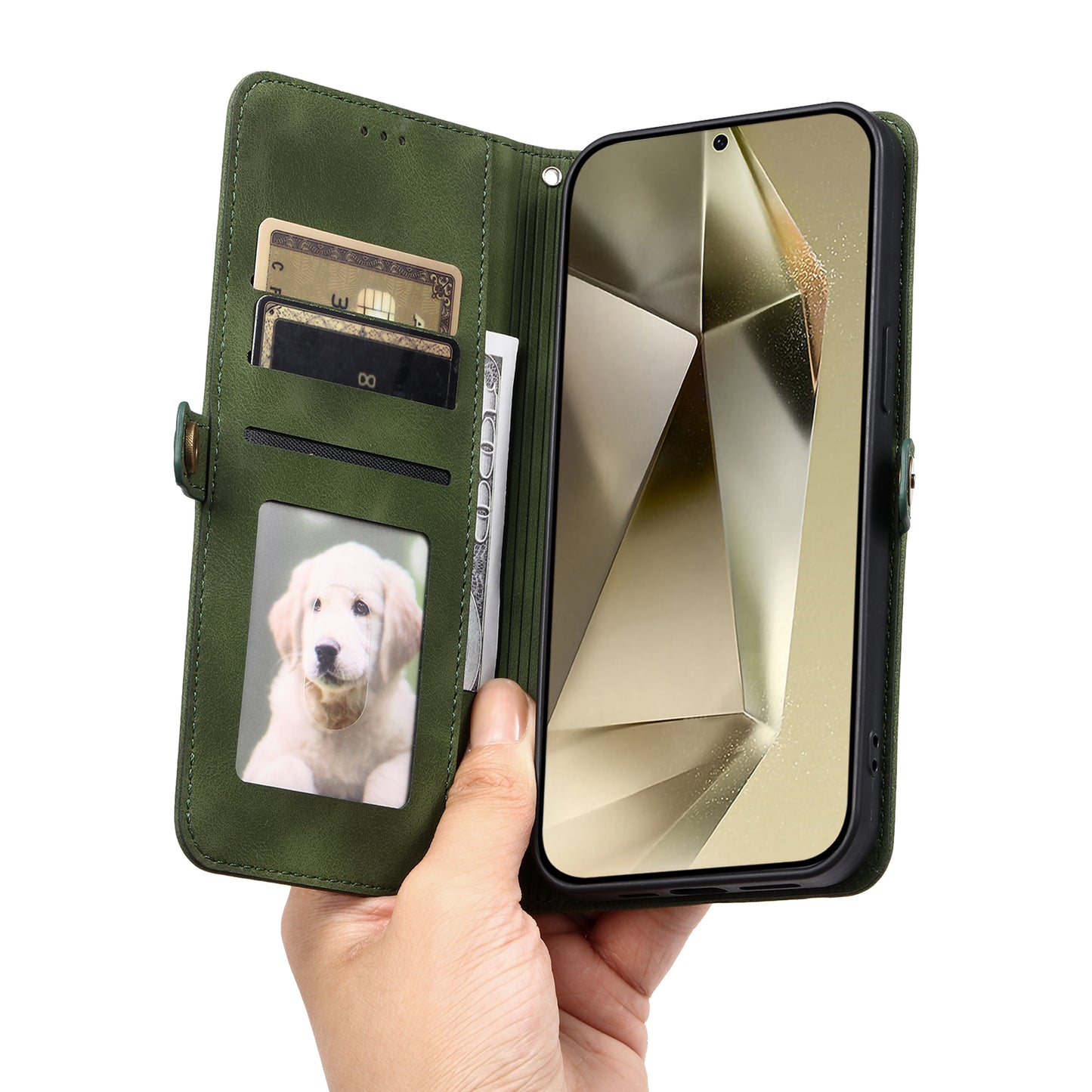 Style 016 For Samsung Galaxy A16 5G / A16 4G Case Skin Feel Totem Imprinted Wallet Leather Phone Cover - Blackish Green