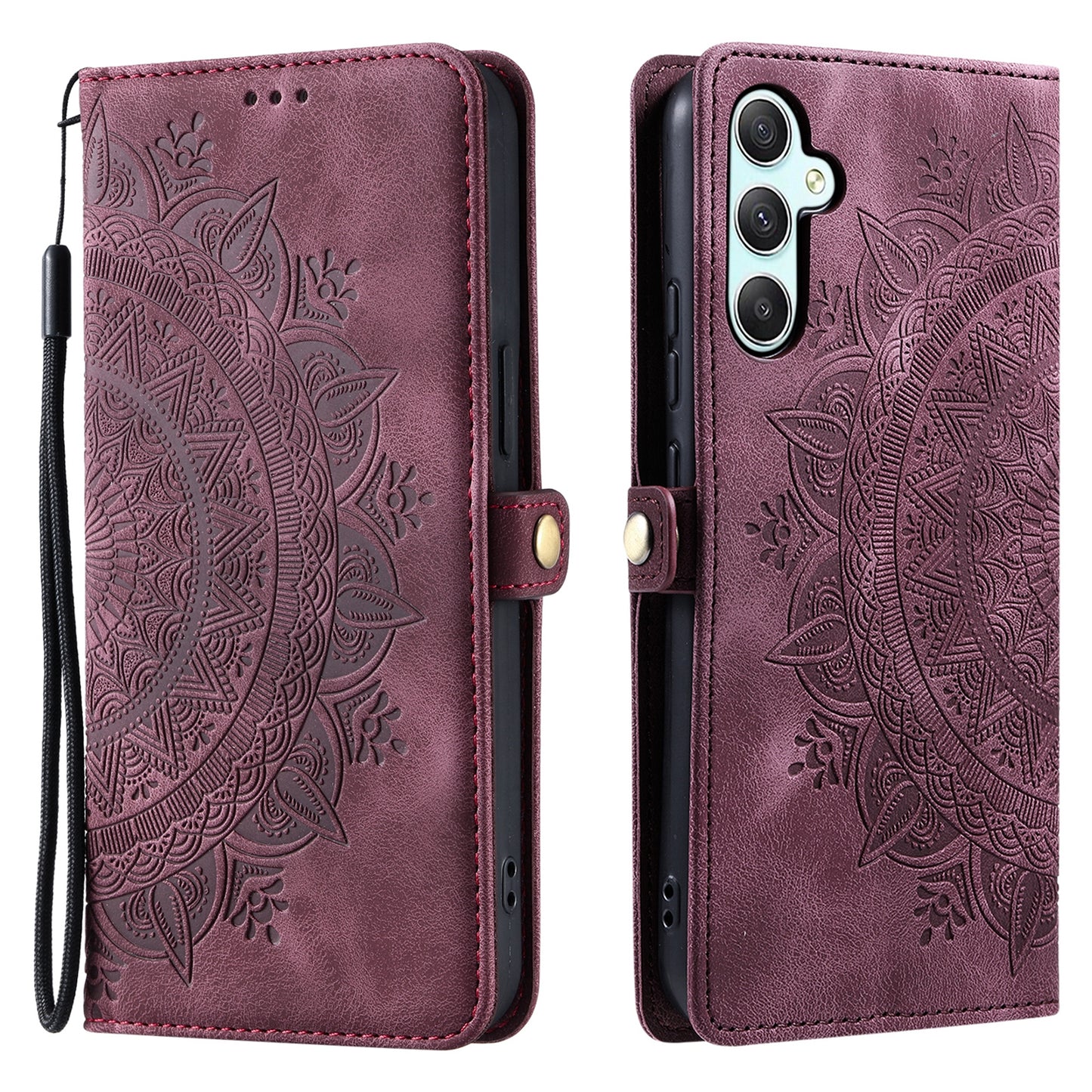 Style 016 For Samsung Galaxy A16 5G / A16 4G Case Skin Feel Totem Imprinted Wallet Leather Phone Cover - Wine Red