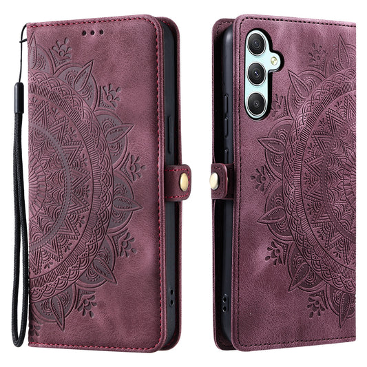 Style 016 For Samsung Galaxy A16 5G / A16 4G Case Skin Feel Totem Imprinted Wallet Leather Phone Cover - Wine Red