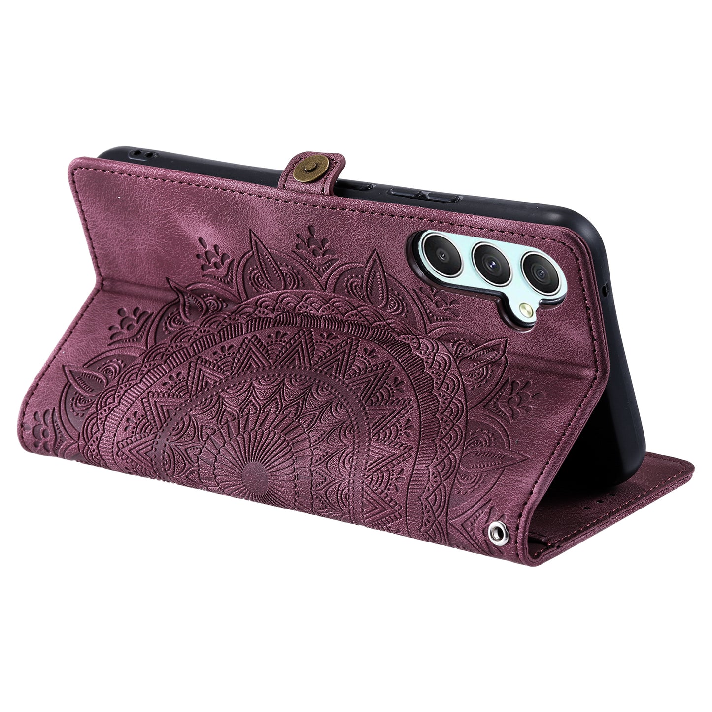 Style 016 For Samsung Galaxy A16 5G / A16 4G Case Skin Feel Totem Imprinted Wallet Leather Phone Cover - Wine Red
